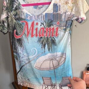 Miami Print Rhinestone V-Neck Women's Top